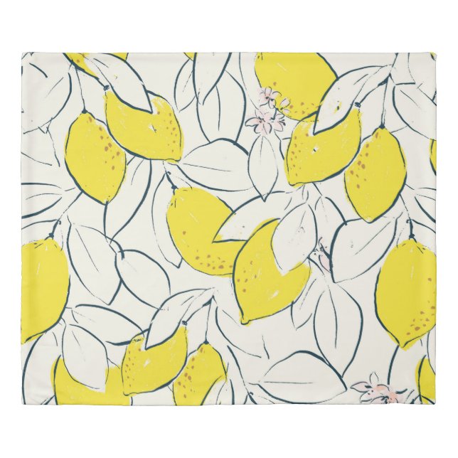 Yellow lemon citrus fruit hand drawn illustration  duvet cover (Front)