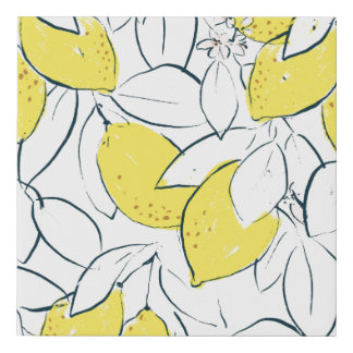 Yellow lemon citrus fruit hand drawn illustration faux canvas print