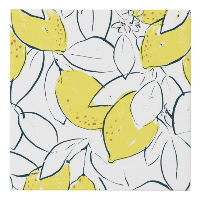 Yellow lemon citrus fruit hand drawn illustration  faux canvas print (Front)