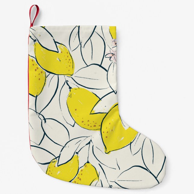 Yellow lemon citrus fruit hand drawn illustration  small christmas stocking (Front)