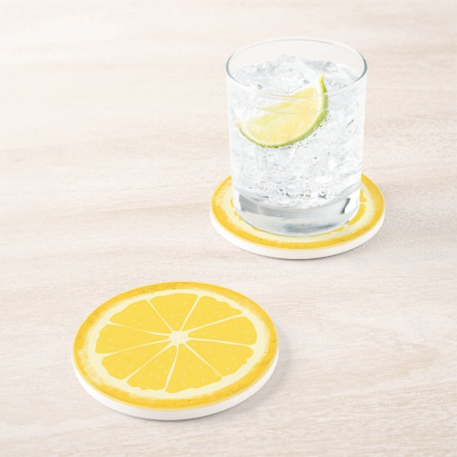 Yellow Lemon Citrus Fruit Slice  Artistic   Coaster (Side)