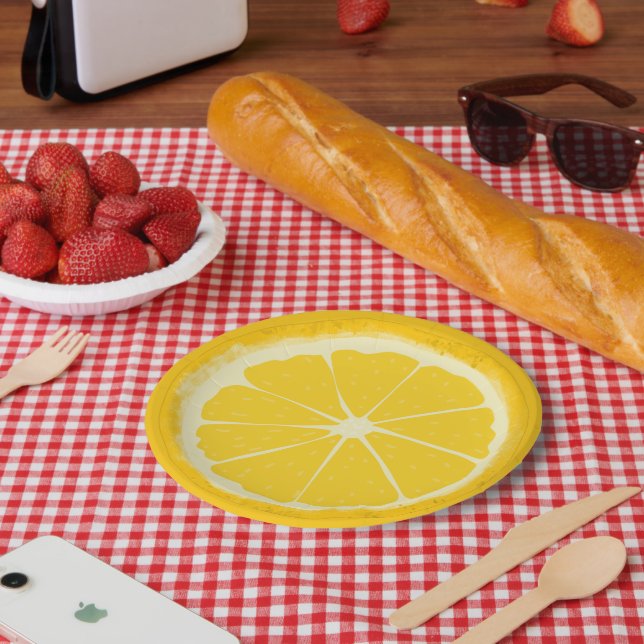 Yellow Lemon Citrus Fruit Slice  Artistic  Paper Plates (Picnic)