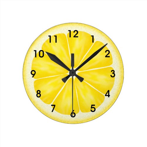 Yellow Lemon Citrus Fruit Slice Round Clock