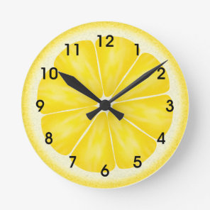 Yellow Lemon Citrus Fruit Slice Round Clock