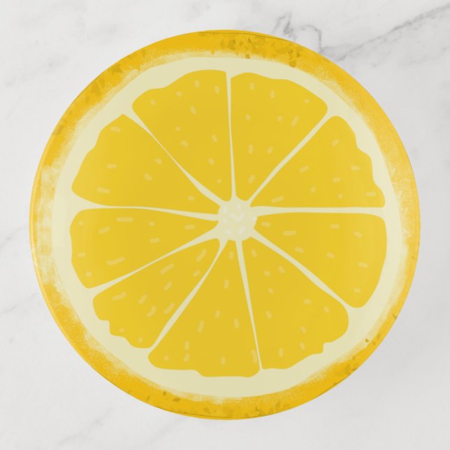 Yellow Lemon Citrus Fruit Slice  Trinket Tray (Front)