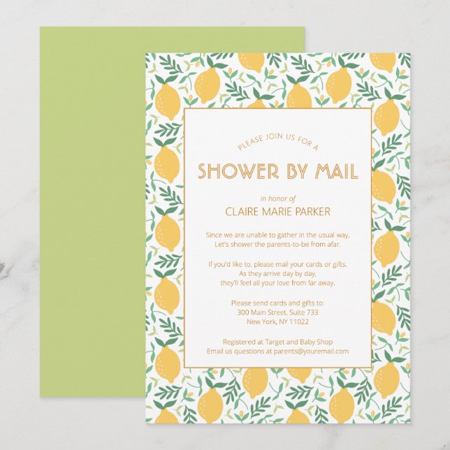 Yellow Lemon Citrus Greenery Baby Shower by Mail   Invitation (Front/Back)