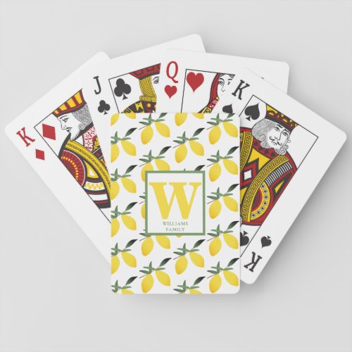 Yellow Lemon Citrus Monogram Name  Playing Cards