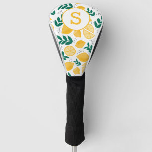 Yellow Lemon Citrus Pattern Monogram Golf Head Cover