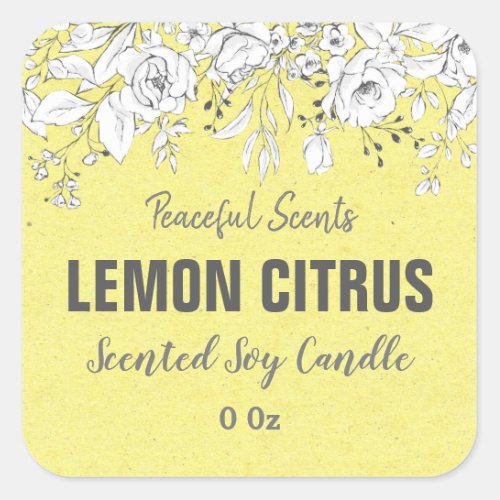 Yellow Lemon Citrus Soy Candle Product Labels