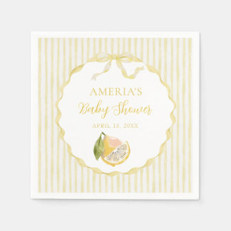 Yellow Lemon Citrus Stripes Baby Shower  Napkins
