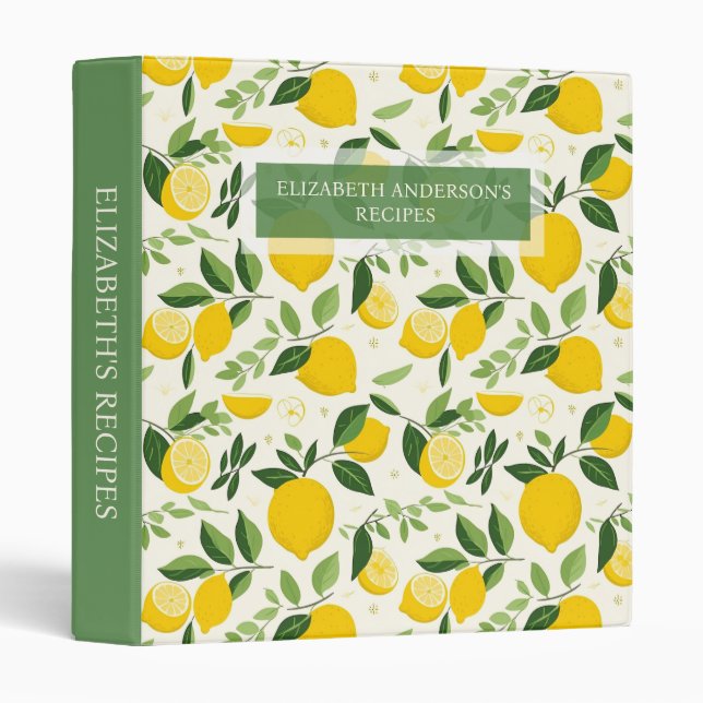 Yellow Lemon Citrus Summer Recipe Binder (Front/Spine)