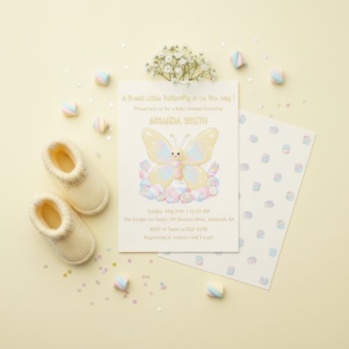 Yellow Lemon Cream Butterfly Baby Shower Invitation