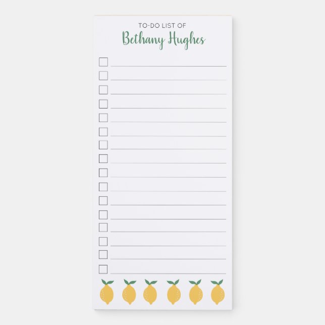 Yellow Lemon Cute Fruit To Do List Magnetic Notepad (Front)