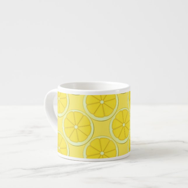 Yellow Lemon Design Bone China Espresso Mugs (Front Left)