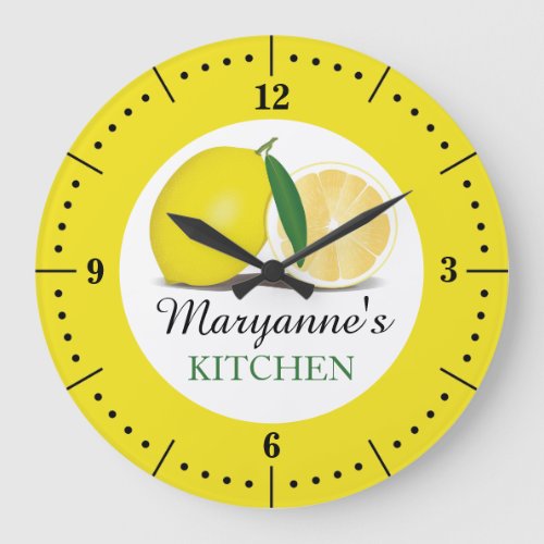 Yellow Lemon Farmhouse Kitchen Custom Name Large Clock