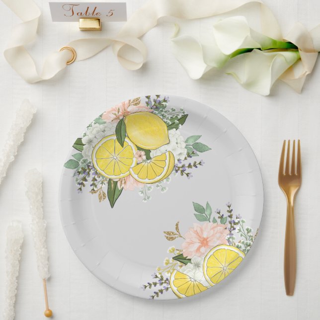 Yellow Lemon Flower Paper Plates (Wedding)