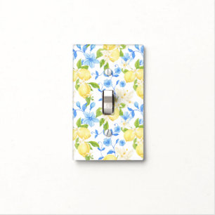 Yellow Lemon Fruit Blue Floral Citrus Pattern Light Switch Cover