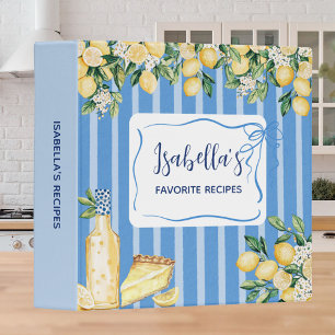 Yellow Lemon Fruit Blue Stripes Recipe Cookbook 3 Ring Binder