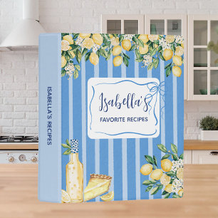 Yellow Lemon Fruit Blue Stripes Recipe Cookbook Mini Binder