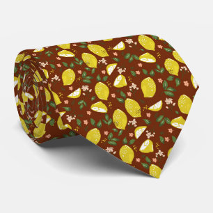 Yellow lemon fruit bright summer patten neck tie