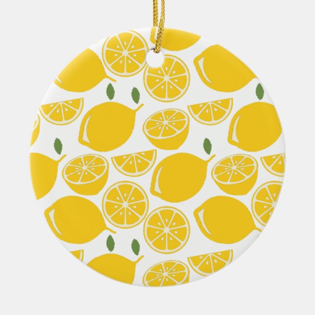 Yellow lemon fruit pattern ceramic ornament (Front)