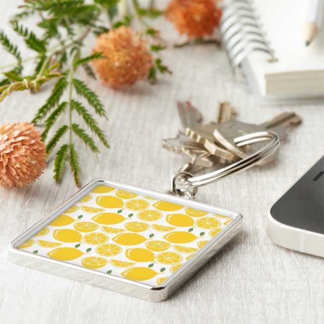 Yellow lemon fruit pattern keychain (Side)