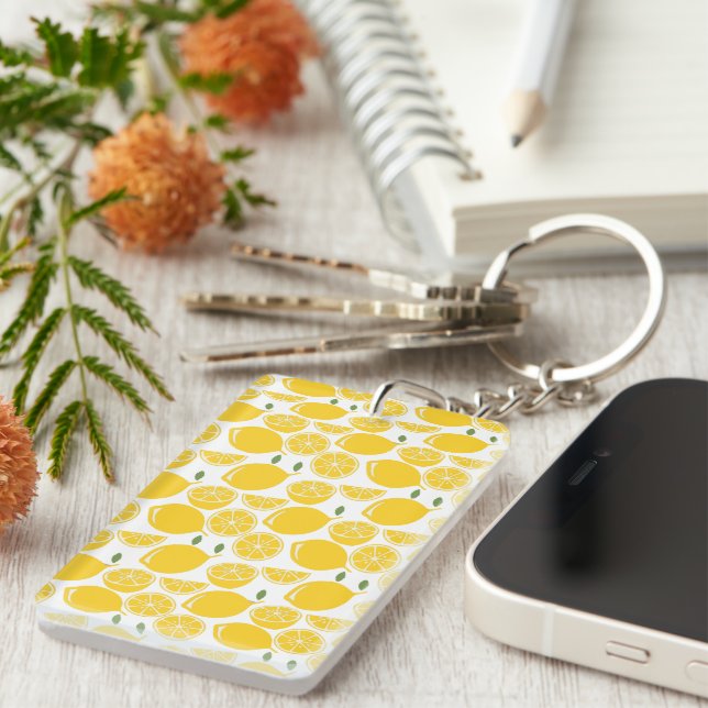 Yellow lemon fruit pattern keychain (Front Right)