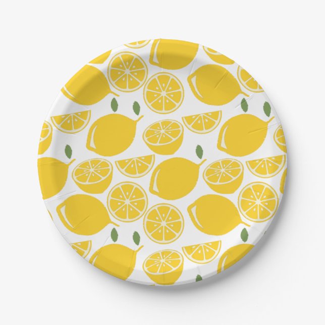Yellow lemon fruit pattern paper plates (Front)