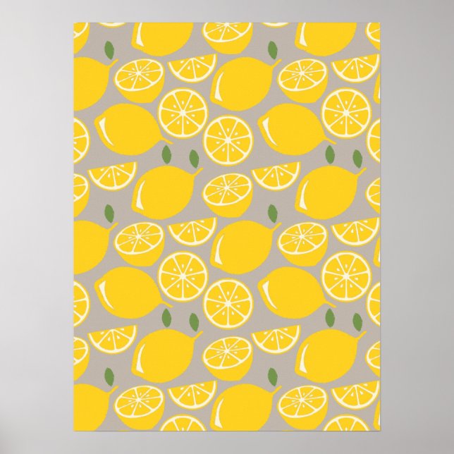 Yellow lemon fruit pattern poster (Front)