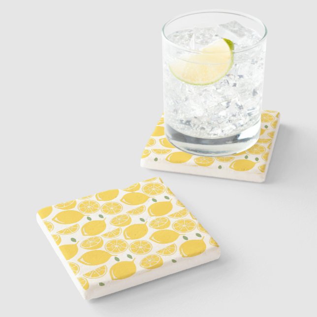 Yellow lemon fruit pattern stone coaster (Side)