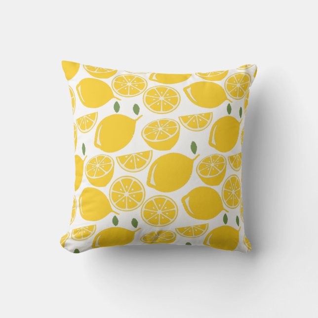 Yellow lemon fruit pattern throw pillow (Front)