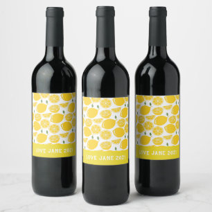 Yellow lemon fruit pattern wine label