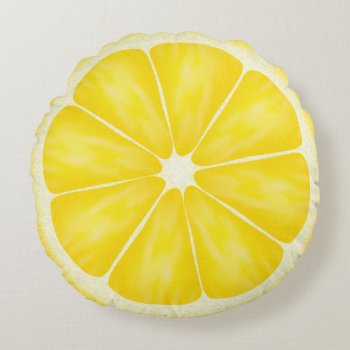 Yellow Lemon Fruit Slice By Cindy Bendel Round Pillow by adams_apple at Zazzle