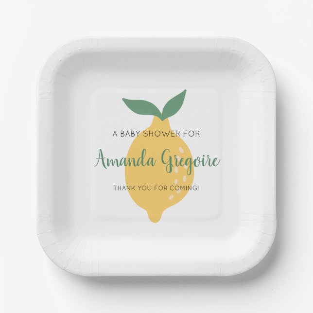 Yellow Lemon Fruit Themed Baby Shower Paper Plates (Front)