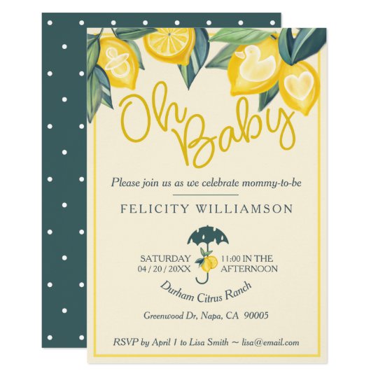 Yellow Lemon Fruit Tree Baby Shower Invitation Zazzle Com