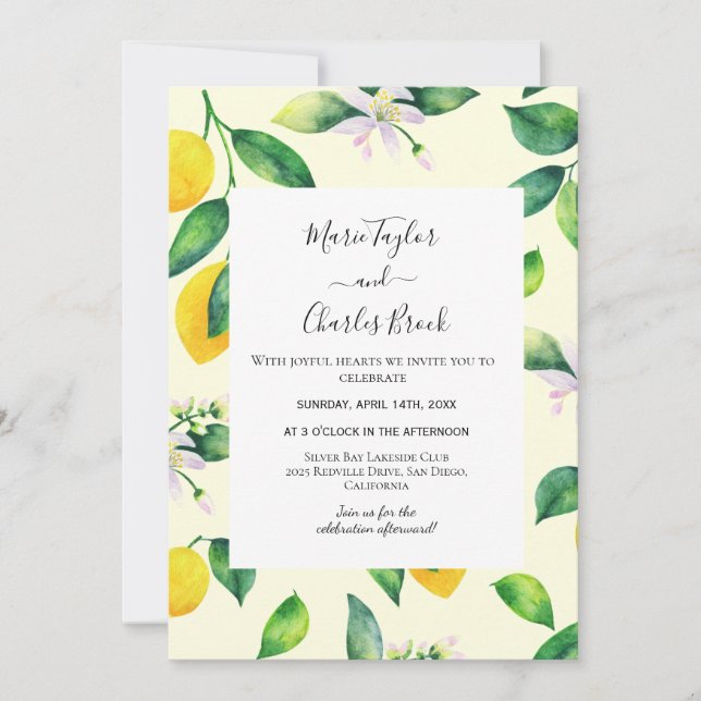 Yellow Lemon Garden Wedding Invitation (Front)