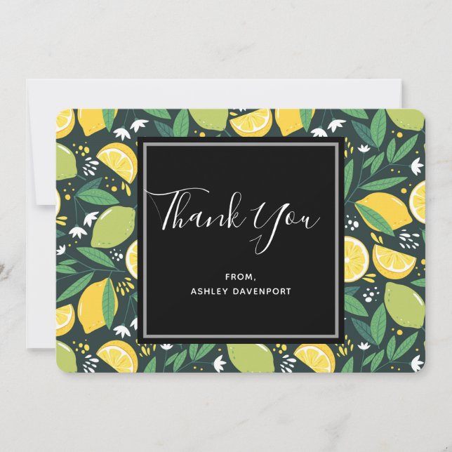 Yellow Lemon & Green Lime Fruit Pattern Thank You (Front)