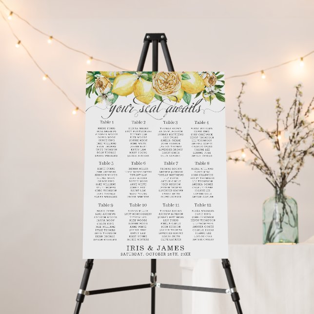Yellow Lemon Greenery Floral Wedding Seating Chart Foam Board (In Situ (Stand))
