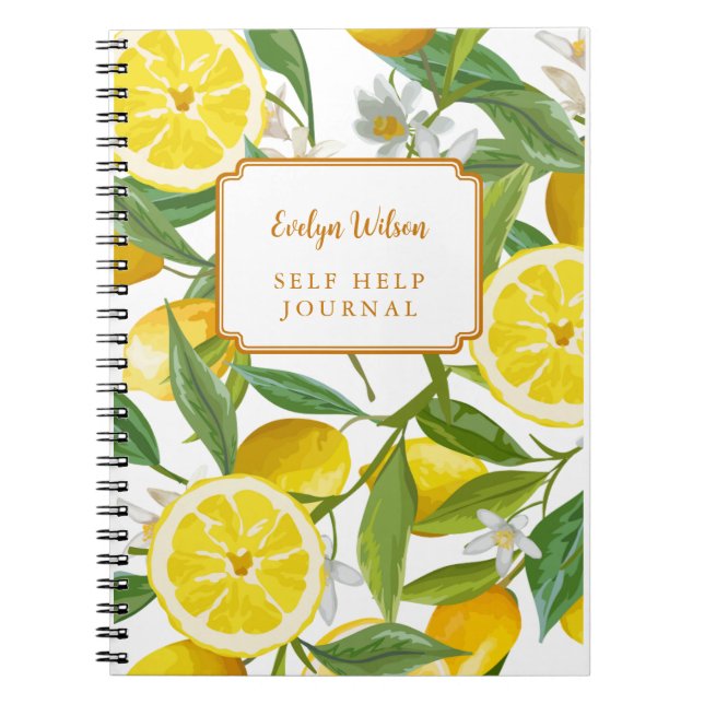 Yellow Lemon Grove Bright Summer Personalized Name Notebook (Front)