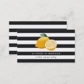 Yellow Lemon Logo with Classic Black White Stripes Business Card (Front/Back)