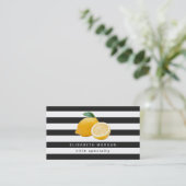 Yellow Lemon Logo with Classic Black White Stripes Business Card (Standing Front)