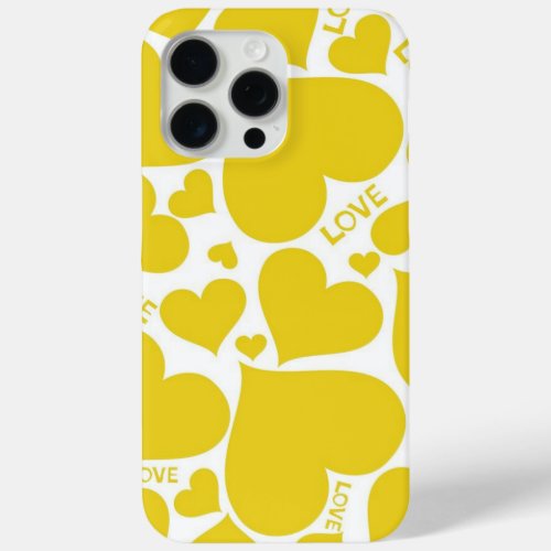 Yellow Lemon Love Hearts Seamless Pattern iPhone 15 Pro Max Case