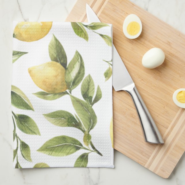 Yellow Lemon Mediterranean Bridal Shower gift Kitchen Towel (Quarter Fold)