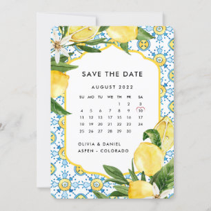 Yellow Lemon Mediterranean Calendar Save The Date Invitation