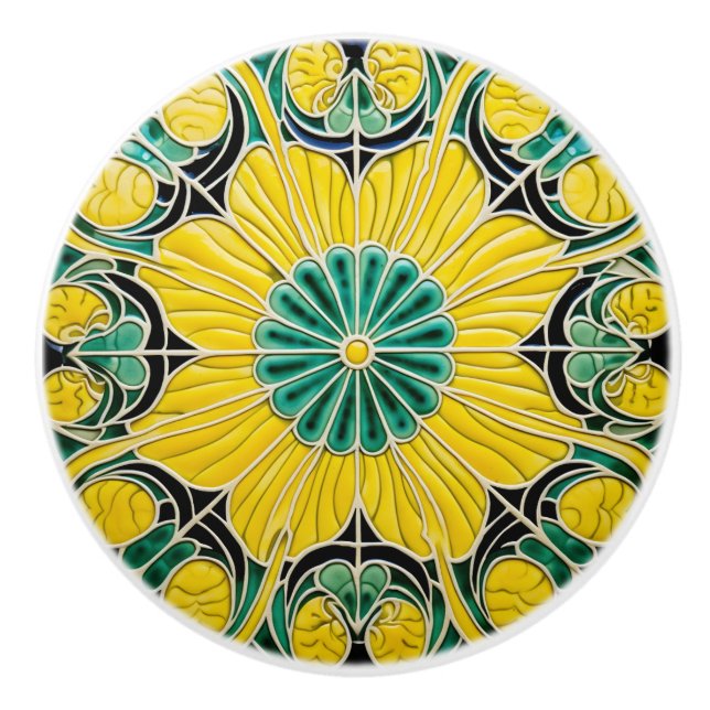 Yellow Lemon Mediterranean Summer Ceramic Knob (Front)