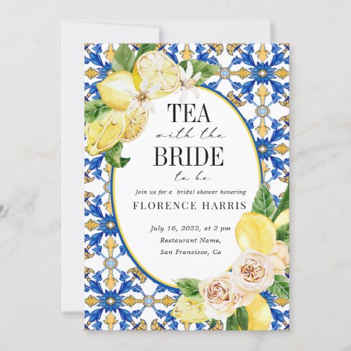 Yellow Lemon Mediterranean Tea Party Bridal Shower Invitation
