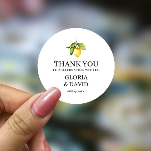 Yellow Lemon Modern Wedding Classic Round Sticker (Creator Uploaded)