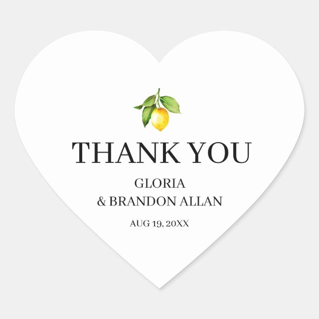 Yellow Lemon Modern Wedding Heart Sticker (Front)