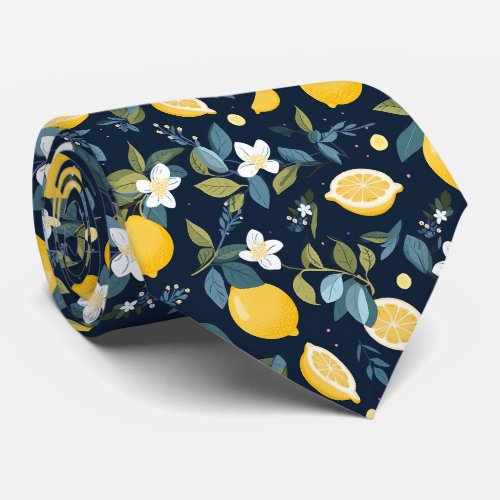Yellow Lemon On Blue Background Neck Tie