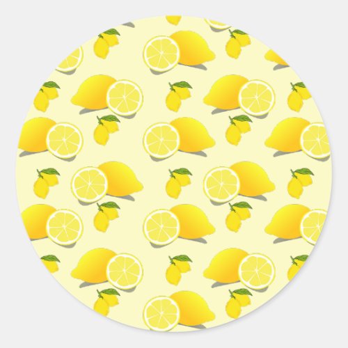 Yellow Lemon Pattern  Classic Round Sticker